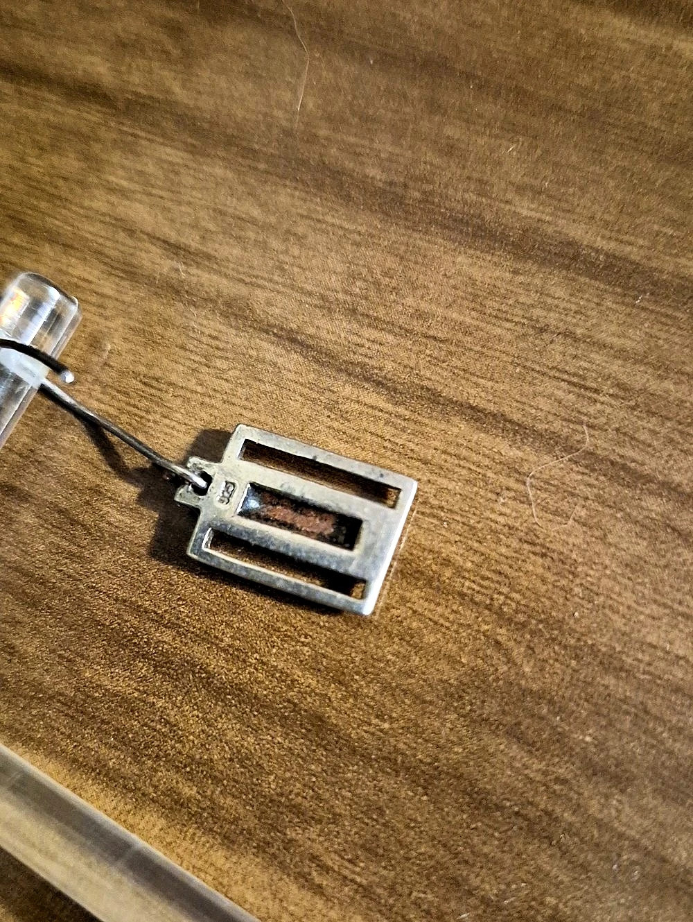 Sterling Rectangular Black Inset Earrings - Picture 3 of 4
